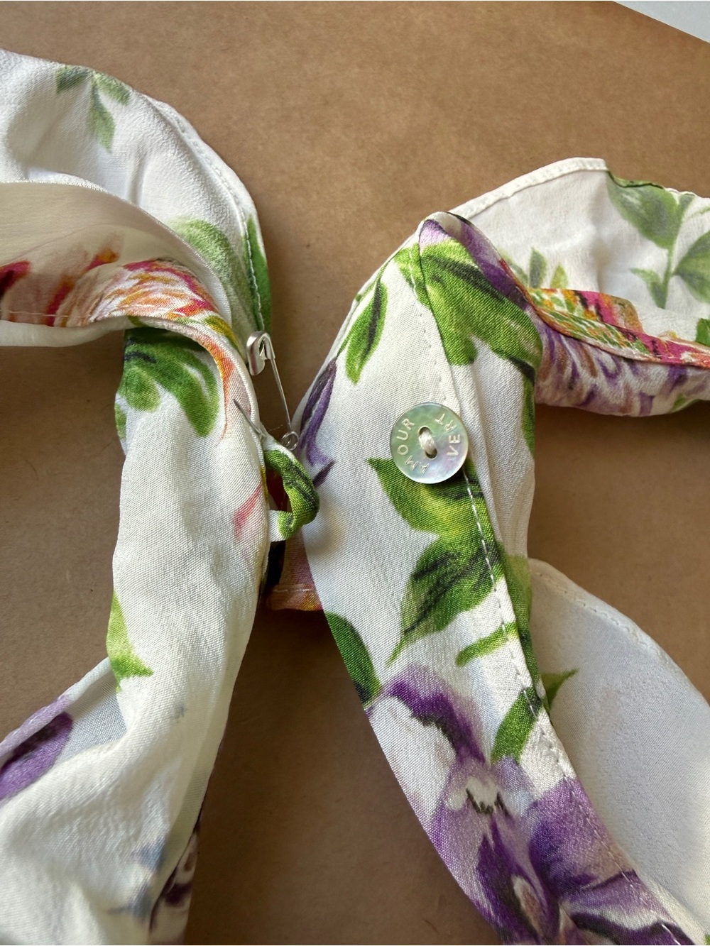 Amour‎ Vert Silk Floral Midi Dress Women's Large White Romantic Ruffle Sleeve - Picture 9 of 14